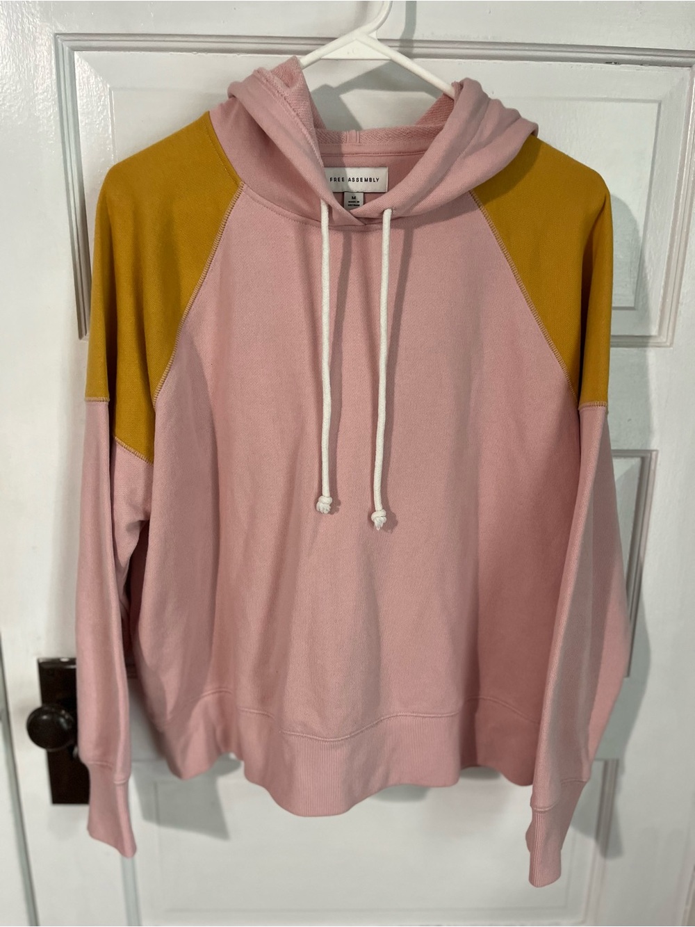 Free Assembly Pink & Mustard Colorblock Hoodie women’s medium